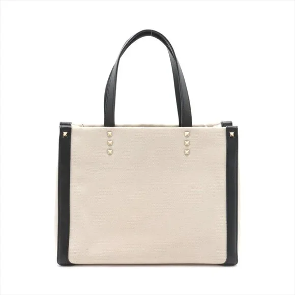 Sold out ❌Valentino Garavani VLTN Canvas & leather 2 way tote bag black x beige - Picture 2 of 12